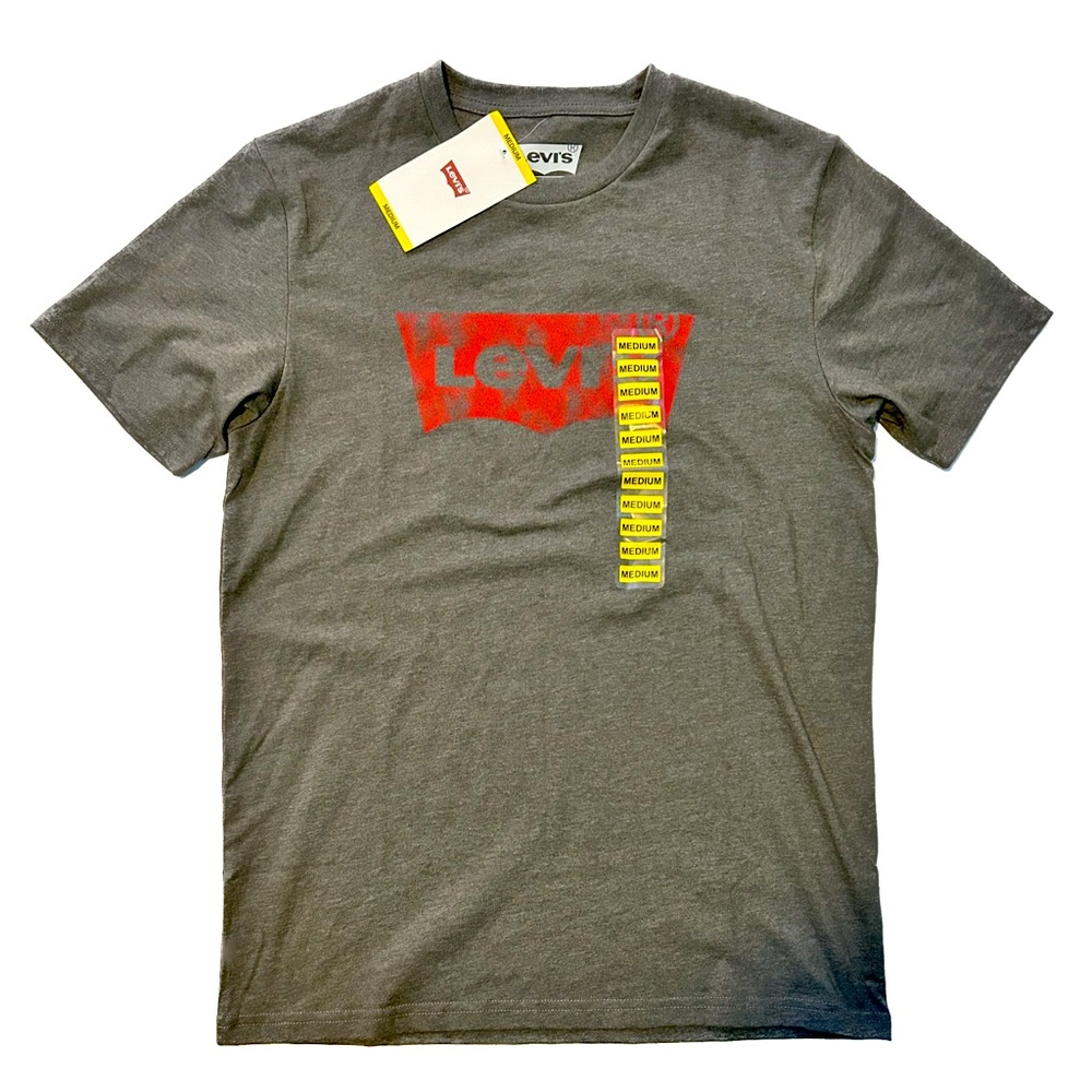 Levi's Classic Red Batwing Logo Men's Short Sleeve Grey Medium Graphic Tee Shirt